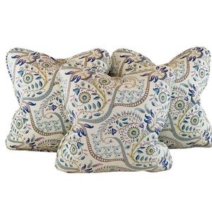 3 Pc Set Vicki Payne Free Spirit Aqua Gray Green Floral Paisley Pillow Covers